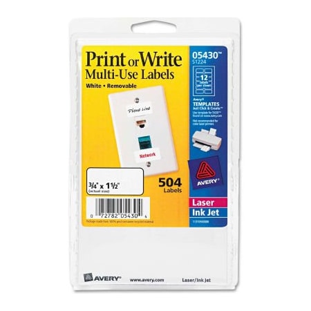 Avery Print or Write Removable Multi-Use Labels, 3/4 x 1-1/2, White, 504/Pack 5430